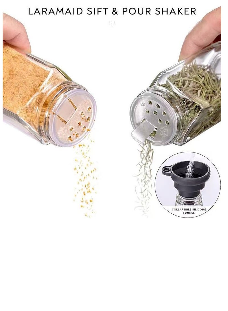 Laseta 24 Glass Spice Jars with w/40 Labels Stickers-4oz Empty Square Spice Containers,24 Shaker Lids and Airtight Metal Caps,Silicone Collapsible Funnel & Brush Included - Image 5