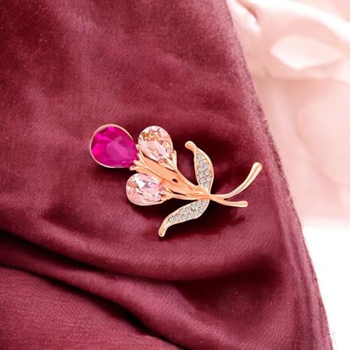 Mahi Rose Gold Plated Gorgeous Flowerlet Pink Crystals Brooch/Lapel Pin for Women (BP1101194ZPin) - Image 2