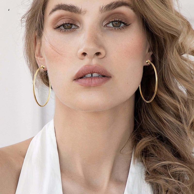 S SUSANN Large Gold Hoop Earrings for Women 14K Gold Plated Hypoallergenic Big Earrings Jewelry Gift for Women-50MM - Image 3