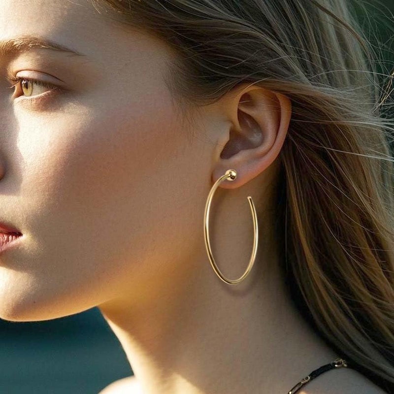 S SUSANN Large Gold Hoop Earrings for Women 14K Gold Plated Hypoallergenic Big Earrings Jewelry Gift for Women-50MM - Image 2