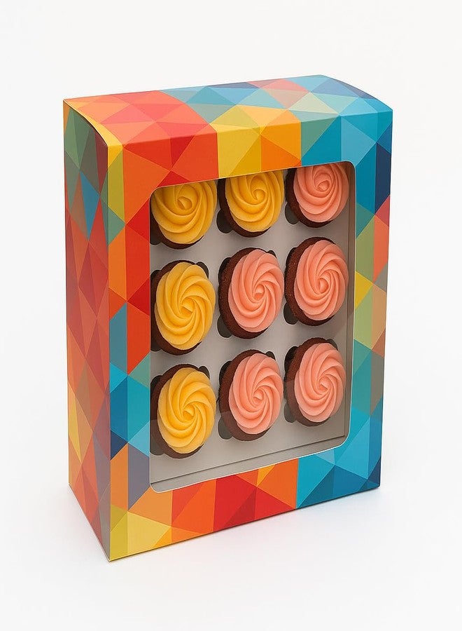 Esslly 12-Cupcake Box | 12x12x5 in | Pack of 25 | Sturdy Paper with Insert | Polygon Design | DIY Folding | Great for Pastries, Brownies & Sweets - Image 4