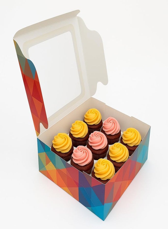 Esslly 12-Cupcake Box | 12x12x5 in | Pack of 25 | Sturdy Paper with Insert | Polygon Design | DIY Folding | Great for Pastries, Brownies & Sweets - Image 1