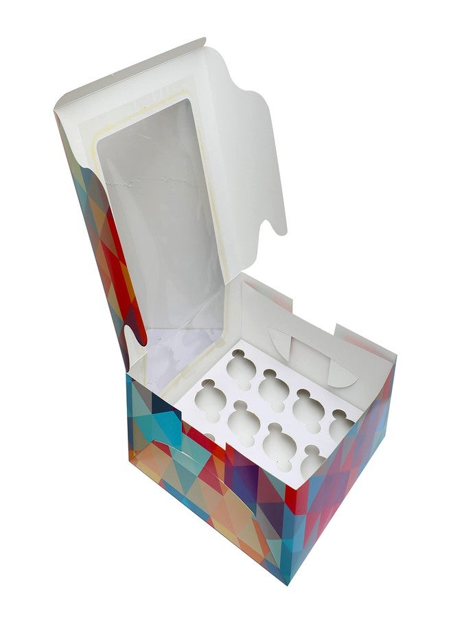 Esslly 12-Cupcake Box | 12x12x5 in | Pack of 25 | Sturdy Paper with Insert | Polygon Design | DIY Folding | Great for Pastries, Brownies & Sweets - Image 3