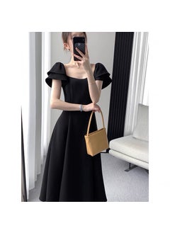 Generic Elegant Slimming French Style Black Dress Plus Size Womens Summer Dress 200 Kilograms Easy To Wear Casual Comfortable Vestido Black 