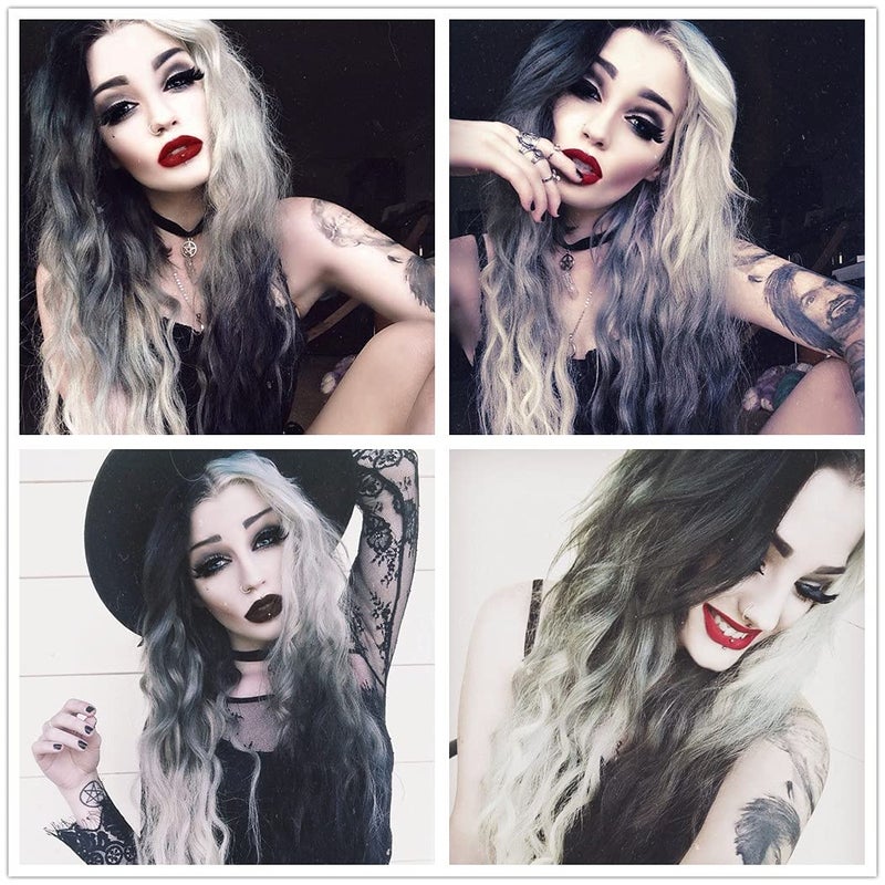 Mildiso Long Wigs for Women 26'' Black White Wig Cute Colorful Silver Hair Perfect for Party Halloween M051 - Image 4