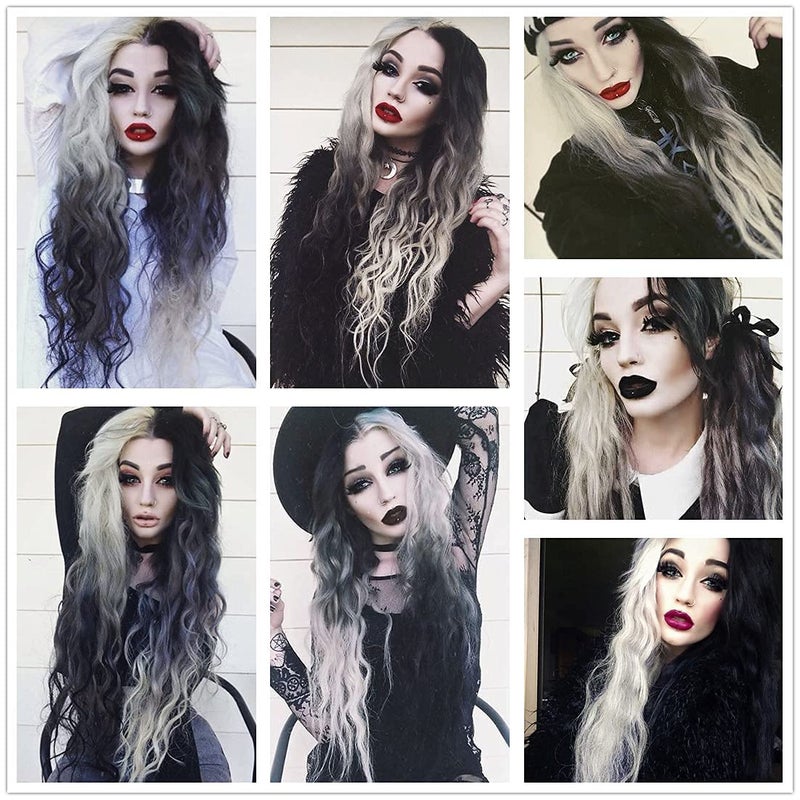 Mildiso Long Wigs for Women 26'' Black White Wig Cute Colorful Silver Hair Perfect for Party Halloween M051 - Image 3