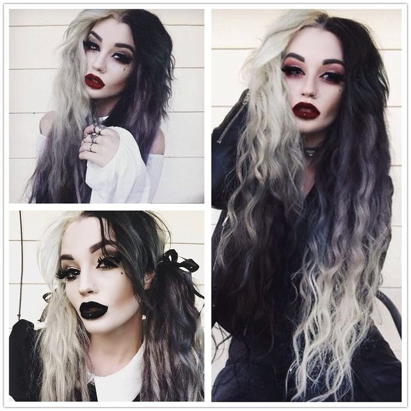 Mildiso Long Wigs for Women 26'' Black White Wig Cute Colorful Silver Hair Perfect for Party Halloween M051 - Image 5