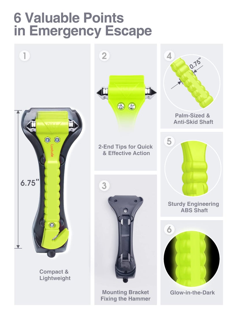 Luxtude Car Window Breaker, Glass Breaker, Window Breaker Seatbelt Cutter, Auto Car Escape Tool, 2-in-1 Emergency Glass Hammer, Window Punch Seatbelt Cutter, Life Rescue Tools Kit (Green, 2 Pack) - Image 4