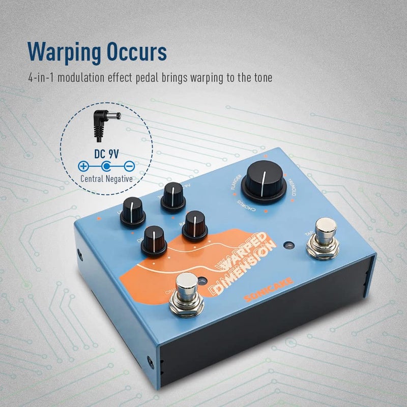 SONICAKE Modulation Guitar Effects Pedal 4 Mode of Chorus, Flanger, Phaser & Tremolo Digital Warped Dimension - Image 2