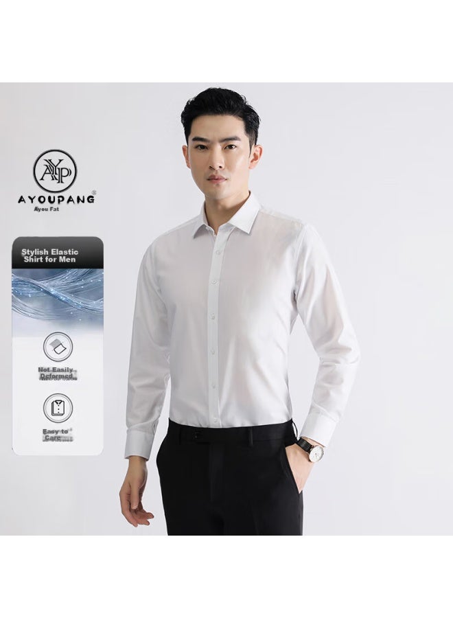 Ayoupang Ayou Pang Elastic Anti-wrinkle Long Sleeve Shirt Business Wedding Best Man Base White Shirt White 3XL Recommended 155-170 Jin - Image 1