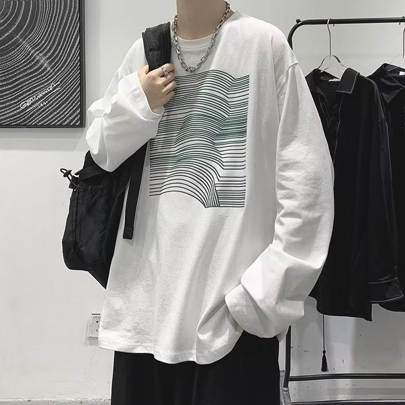 Personalized Printed T-Shirt Men'S Long-Sleeved Ins Hong Kong Style Hip Hop Fashion Brand Loose Top Underwear T-Shirt - Image 3