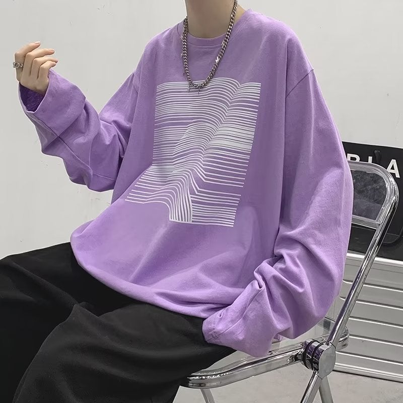Personalized Printed T-Shirt Men'S Long-Sleeved Ins Hong Kong Style Hip Hop Fashion Brand Loose Top Underwear T-Shirt - Image 5