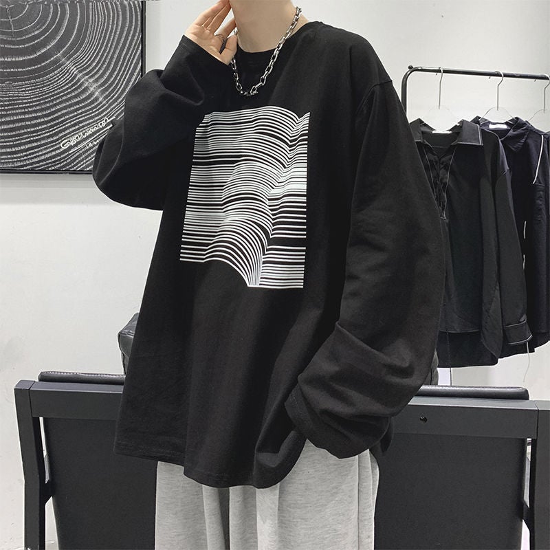 Personalized Printed T-Shirt Men'S Long-Sleeved Ins Hong Kong Style Hip Hop Fashion Brand Loose Top Underwear T-Shirt - Image 2