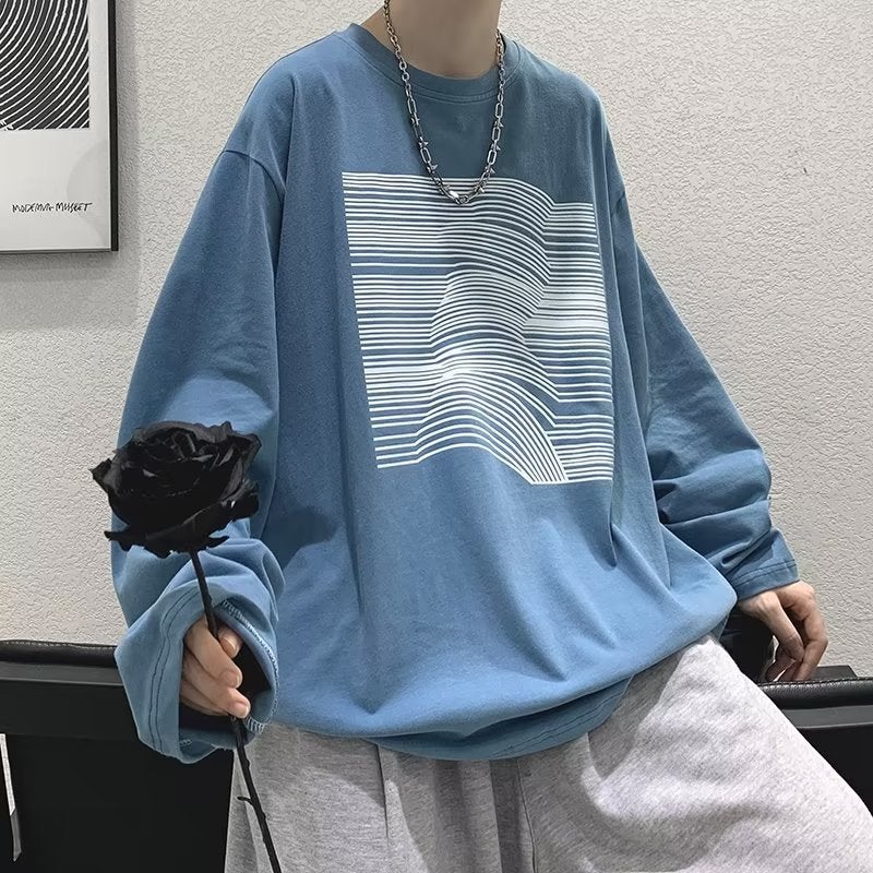 Personalized Printed T-Shirt Men'S Long-Sleeved Ins Hong Kong Style Hip Hop Fashion Brand Loose Top Underwear T-Shirt - Image 4