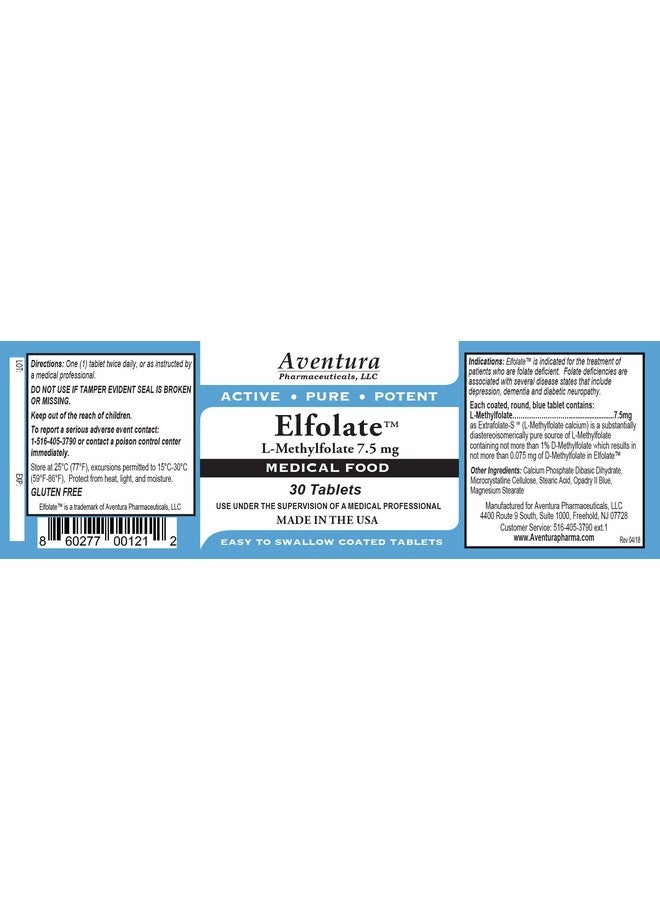 ELFOLATE® 7.5mg 3 Pack L-Methylfolate Methyl Folate Methylfolate Medical Food Supplement Professional Strength Active Pure Potent 30 Tablets - Image 2