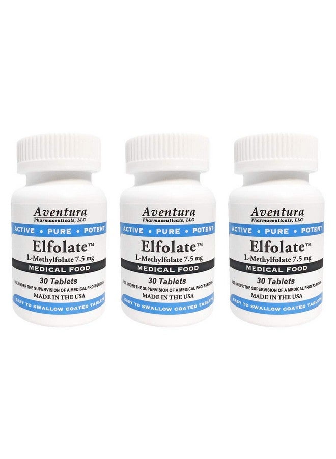 ELFOLATE® 7.5mg 3 Pack L-Methylfolate Methyl Folate Methylfolate Medical Food Supplement Professional Strength Active Pure Potent 30 Tablets - Image 1