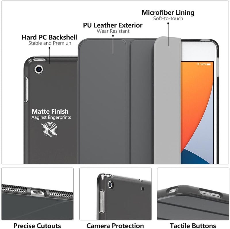 MoKo Case Fit New iPad 9th Generation 2021/8th Generation 2020/7th Gen 2019, iPad 10.2 Case - Slim Smart Shell Stand Cover with Translucent Frosted Back Protector, Space Gray - Image 3