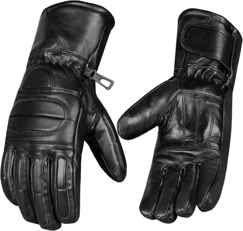 Jackets 4 Bikes Mens Winter Gauntlet Motorcycle Gloves 100 Natural Sheep Leather Thinsulate Thermal Heated Lining Full Windproof Cold Weather Water Resistant Reinforced Warm Biker Driving Glove Black L - Image 4