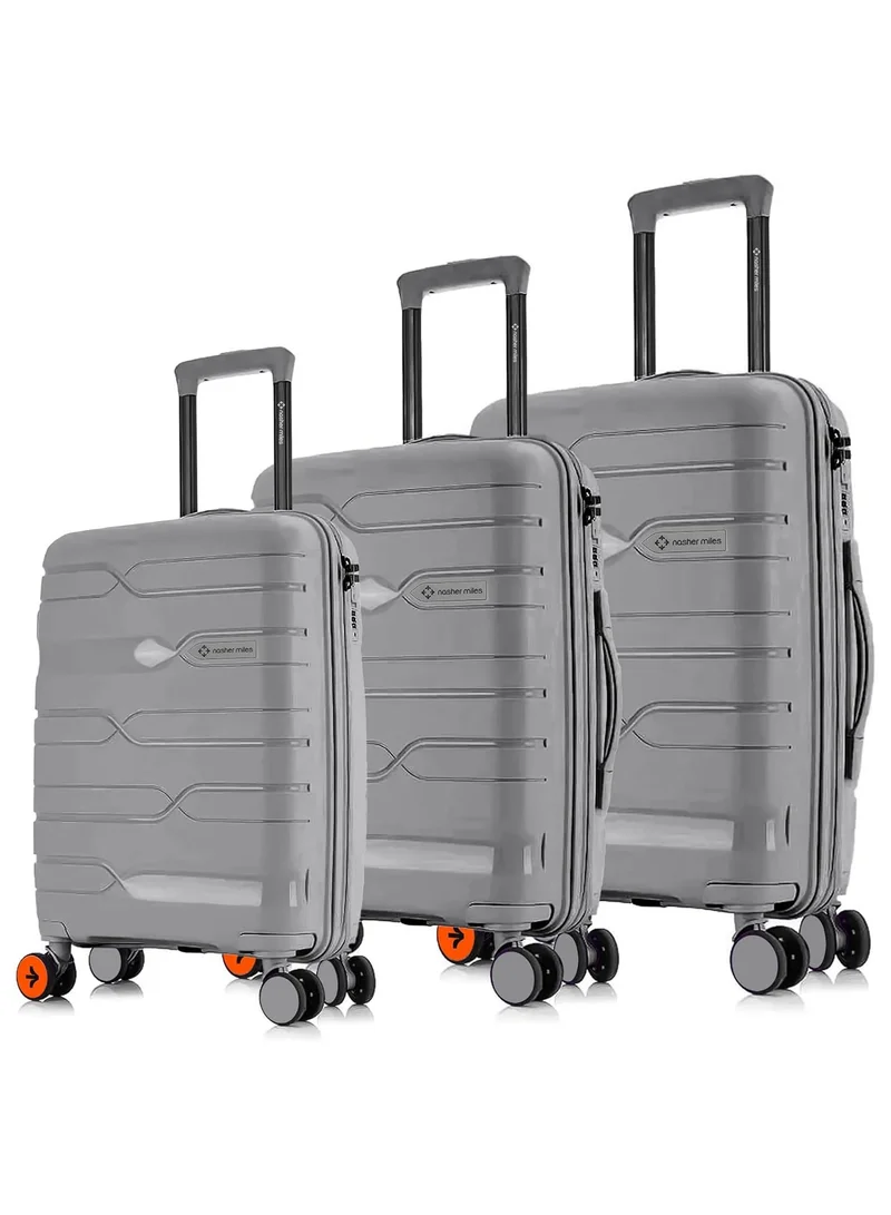 ناشر مايلز Nasher Miles Paris Hard-Sided Polypropylene Luggage Set of 3 | 55cm, 65cm & 75cm | 8 Wheels Small, Medium & Large Trolley Bag for Travel | Suitcase (Grey)