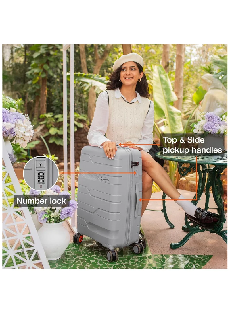 ناشر مايلز Nasher Miles Paris Hard-Sided Polypropylene Luggage Set of 3 | 55cm, 65cm & 75cm | 8 Wheels Small, Medium & Large Trolley Bag for Travel | Suitcase (Grey)