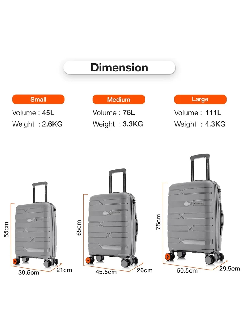 ناشر مايلز Nasher Miles Paris Hard-Sided Polypropylene Luggage Set of 3 | 55cm, 65cm & 75cm | 8 Wheels Small, Medium & Large Trolley Bag for Travel | Suitcase (Grey)