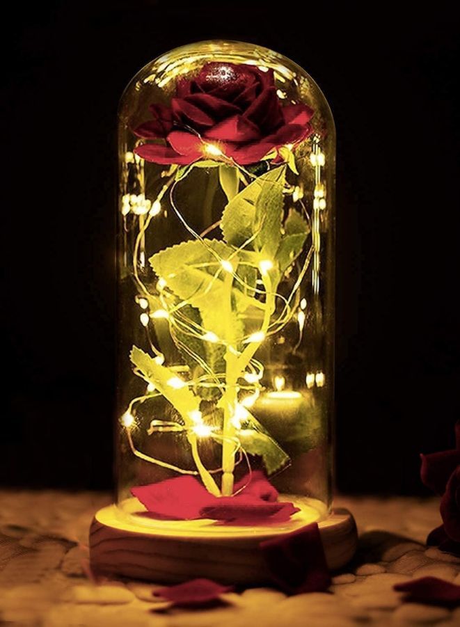 Enchanted Red Rose with Petals in Glass Dome Personalized Gifts for Women Girlfriend  Mother’s Day Anniversary Birthday - Image 2