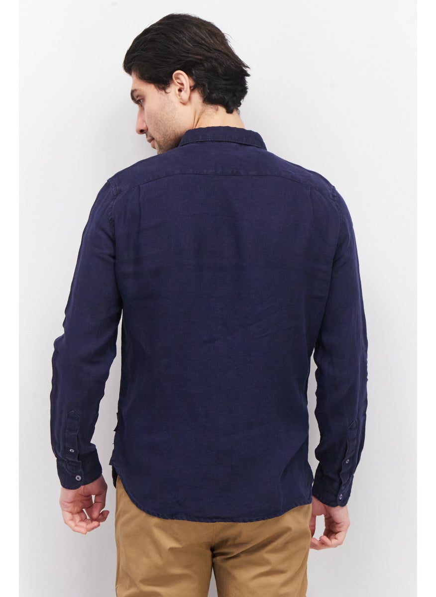French Connection Men Regular Fit Long Sleeve Washed Casual Shirt, Navy  - Image 2