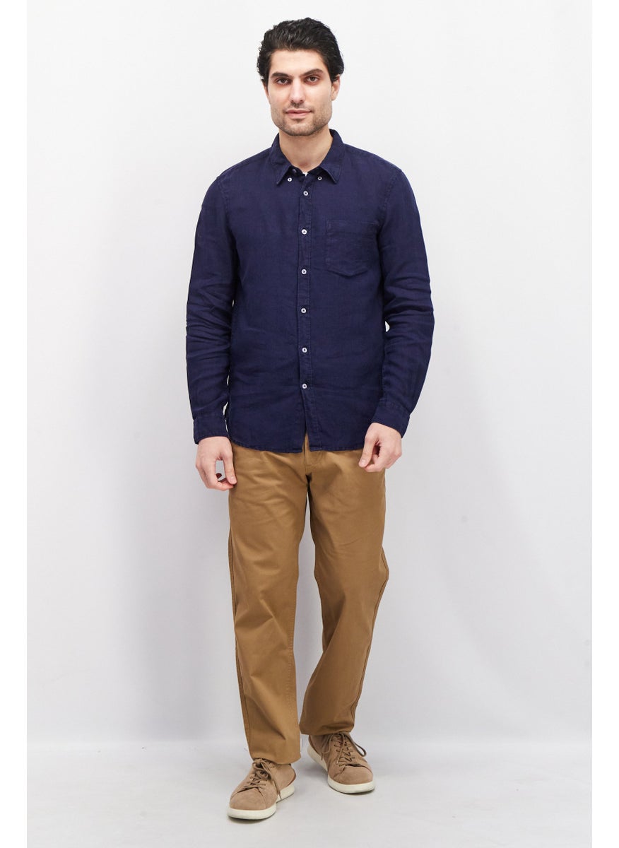 French Connection Men Regular Fit Long Sleeve Washed Casual Shirt, Navy  - Image 4