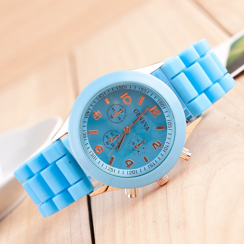 Geneva silicone watch jelly children student silicone watch couples watch fashion mens and womens quartz watch Light blue