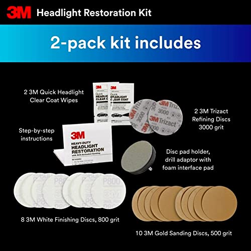 3M Headlight Restoration Kit, Heavy Duty 2-Pack, Easy Heavy Duty Car Headlight Restoration System, Headlight Cleaner and Restorer, Use With A Household Drill - Image 4