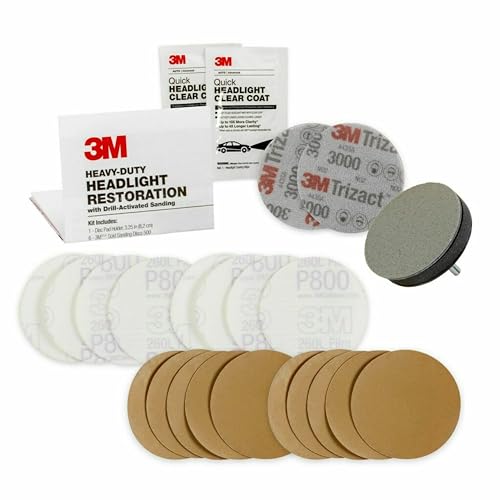 3M Headlight Restoration Kit, Heavy Duty 2-Pack, Easy Heavy Duty Car Headlight Restoration System, Headlight Cleaner and Restorer, Use With A Household Drill - Image 1