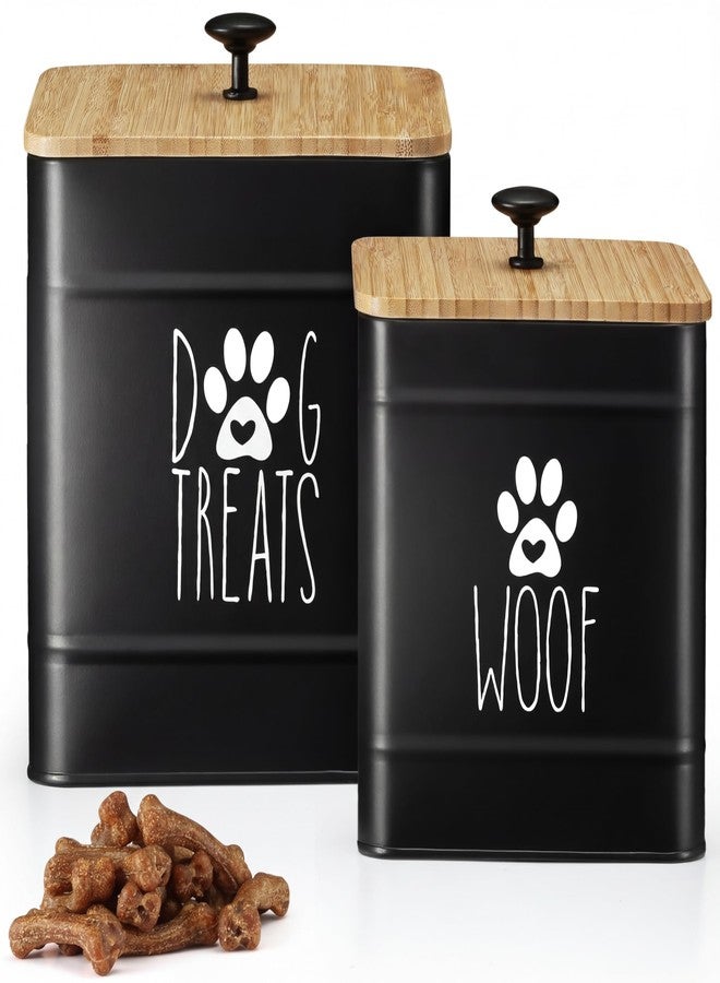 PERFNIQUE Dog Treat Container, Airtight Dog Treat Jar Set of 2, Dog Cookie Jar for kitchen Counter, Pet Treat Container, Dog Treat Canister and Storage, 7.8x6.2 & 7.3x5.5(Black) - Image 1