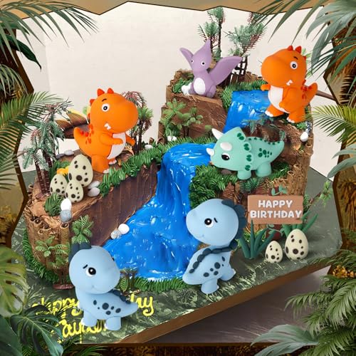 Zafena 17PCS Dinosaur Cake Topper, Dinosaur Eggs Leaves Grasses Cake Decorations with Happy Birthday Sign Cake Toppers for Birthday Party Decorations, Safari Animal Themed Party - Image 4