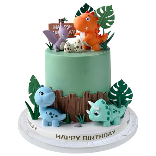 Zafena 17PCS Dinosaur Cake Topper, Dinosaur Eggs Leaves Grasses Cake Decorations with Happy Birthday Sign Cake Toppers for Birthday Party Decorations, Safari Animal Themed Party - Image 1