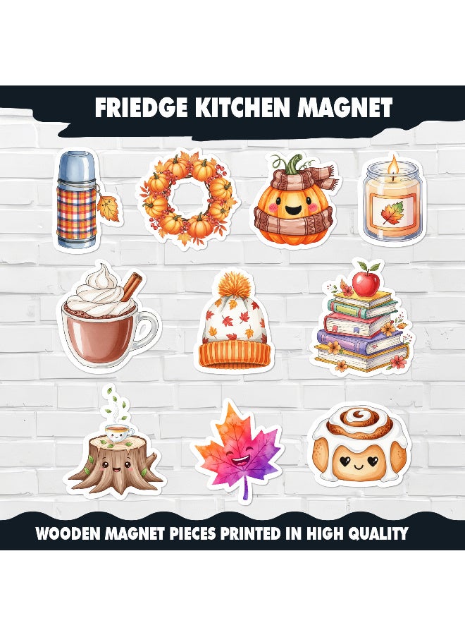 طقم مغناطيس الثلاجة الخريفي مكون من 10 قطع – مغناطيسات زخرفية أنيقة بتصاميم أوراق الشجر واليقطين ولمسات خريفية لتزيين الثلاجة والمطبخ والديكور المنزلي، ديكور موسمي لخريف دافئ، مناسب للمطبخ والثلاجة والديكور الداخلي - Image 2