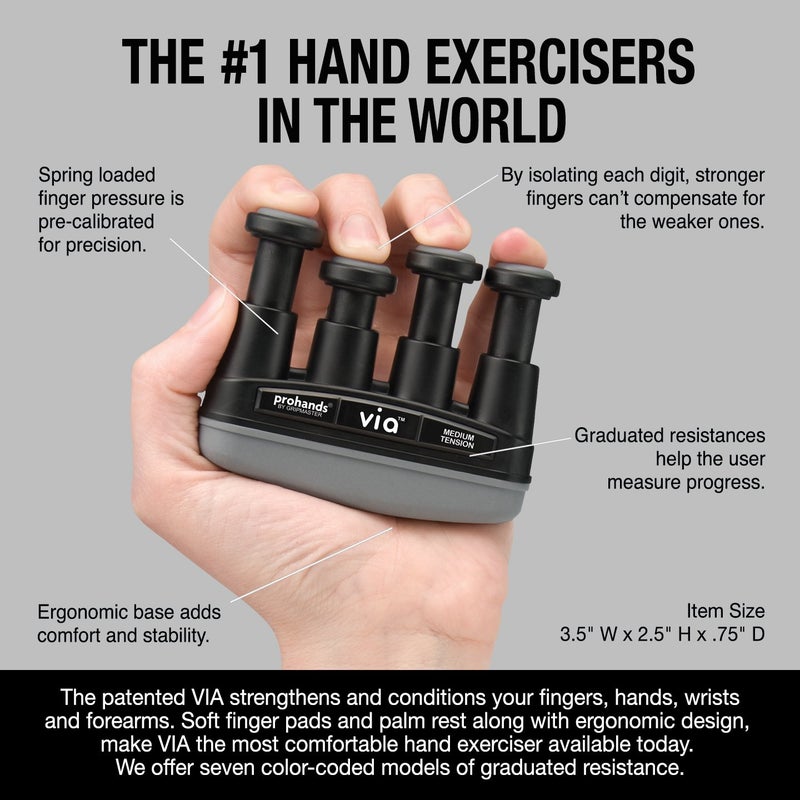 Prohands Via Hand Exerciser  Finger Exerciser (Hand Grip Strengthener)  Spring-Loaded  Finger-Piston System  Isolate And Exercise Each Finger  (6 Lb Medium Tension  Black-Via) - Image 4