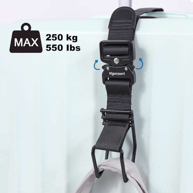 Vigorport Luggage Hook Strap, J Hook for Add a Bag Luggage, Multi Adjustment Bag Strap Hook with Hands Free(Medium Size/Metal Buckle) - Image 4