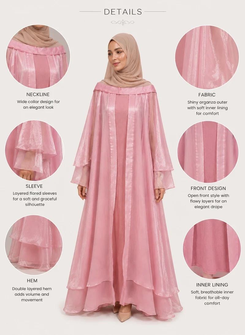 Ophelia  Dreamy Abaya for Women – Elegant Rose Pink Full-Length Modest Abaya with Long Sleeves for Women | Best Price UAE