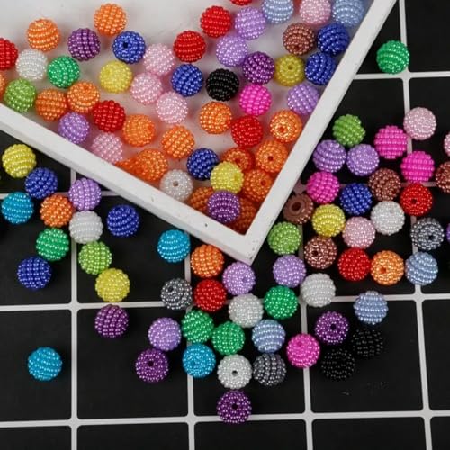 Tdas 100 PCS Dotted Pearl Bead Mermaid Bead Fruit Ball Beads Chunky Bubblegum Moti Angura Beads for Jewellery Making Kit Big Size Necklace Bracelet Earring DIY Arts Crafts Supplies (White - 14MM) - Image 3