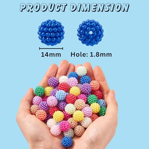 Tdas 100 PCS Dotted Pearl Bead Mermaid Bead Fruit Ball Beads Chunky Bubblegum Moti Angura Beads for Jewellery Making Kit Big Size Necklace Bracelet Earring DIY Arts Crafts Supplies (White - 14MM) - Image 2