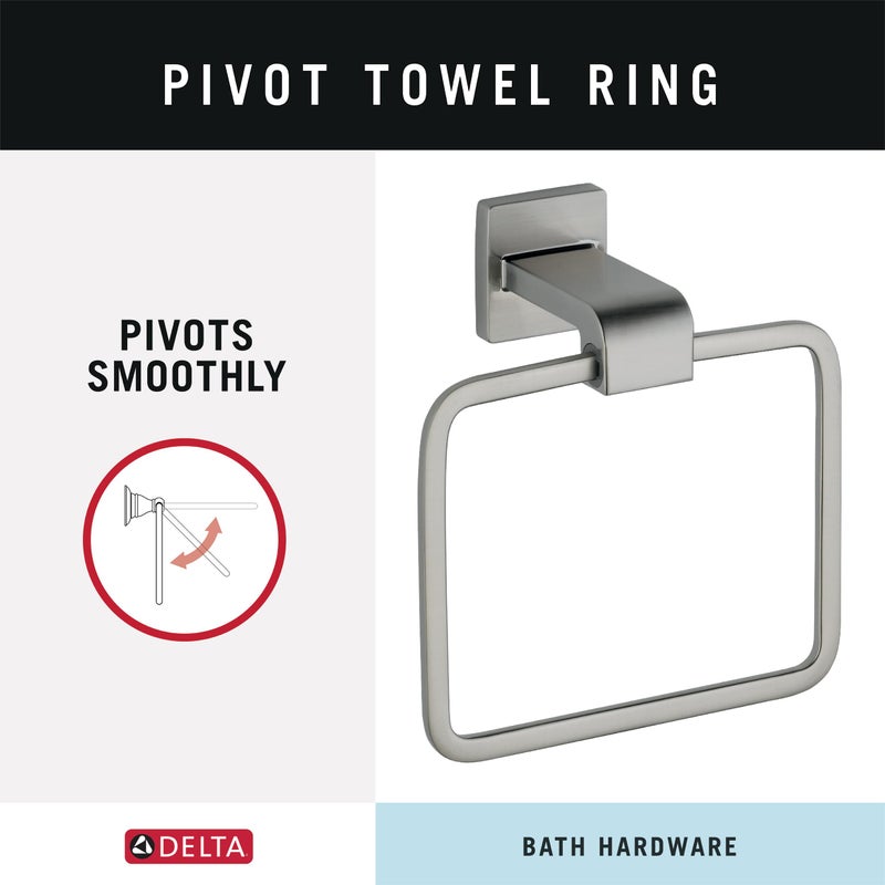 DELTA FAUCET Delta Ara (1-Pack) Hand Towel Holder Brilliance Stainless Steel Towel Racks for Bathroom Wall Square Towel Ring Holder for Bath Towel Hanger for Kitchen, Bathroom Accessories 77546-SS  - Image 2