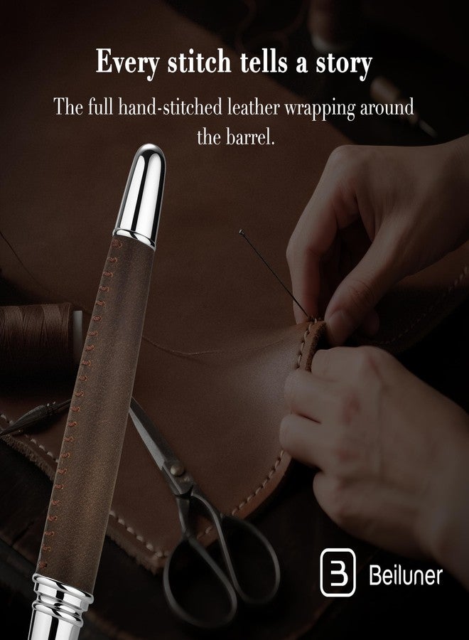 BEILUNER 318 Luxury Leather Pen, Full Grain Oil Tan Crazy Horse Cowhide Leather, Chrome-Plated Finish, Schmidt Ink Refill, Best Rollerball Pen Gift for Men & Women,Executive, Professional, Nice Pens - Image 3