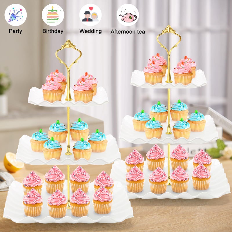 Coitak 3 Tier Cupcake Stand, Plastic Tiered Serving Stand, Square Dessert Tray for Tea Party, Birthday and Wedding (Pure White) - Image 2