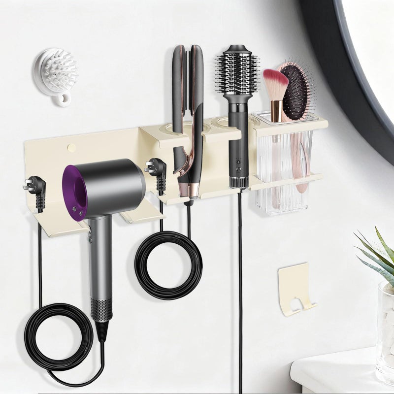 Yimerlen Hair Tool Organizer  3-In-1 Universal Hair Dryer Holder Wall Mounted  Metal Hot Tools Organizer For Blow Dryer  Straightener And Curling Iron  Stylers Storage Rack For Bathroom (With Comb And Hook) - Image 1