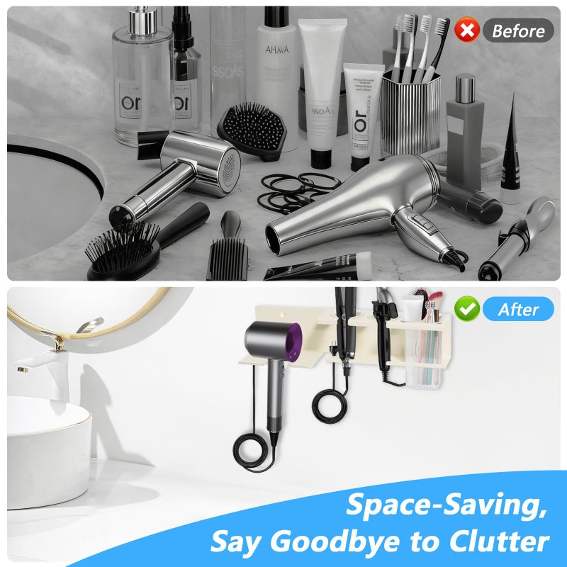 Yimerlen Hair Tool Organizer  3-In-1 Universal Hair Dryer Holder Wall Mounted  Metal Hot Tools Organizer For Blow Dryer  Straightener And Curling Iron  Stylers Storage Rack For Bathroom (With Comb And Hook) - Image 3