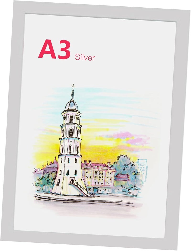 إطار صور مغناطيسي عصري وشفاف لعرض الملفات، مناسب للاستخدام على الثلاجات، لوحات الكتابة البيضاء، خزائن، أبواب الجدران، بأحجام A4 وA3، متوفر بألوان الذهب والفضة، من مادة PVC. - Image 3