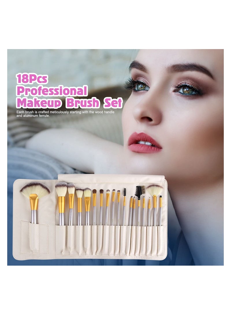 ORiTi Makeup Brushes 18 PCs Makeup Brush Set Professional Wood Handle - Image 2