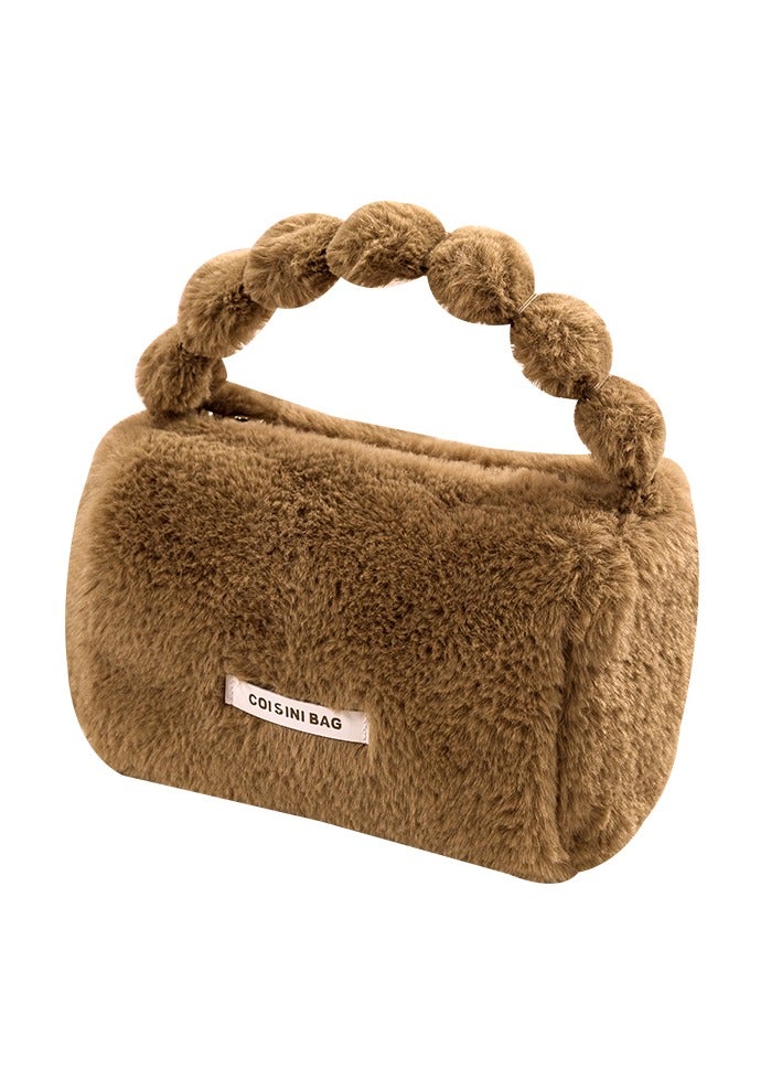 حقائب مستحضرات التجميل، حقيبة مكياج بسحاب، حقيبة تنظيم أدوات الزينة المحمولة للنساء، حقائب تخزين كبيرة الحجم للسفر، حقيبة للعناية بالبشرة، حقيبة بمقبض لطيف (بني)