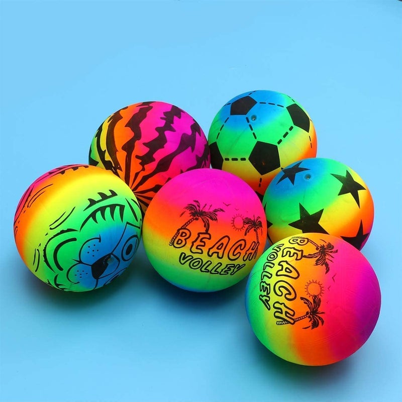 BE BENIGN Designer Inflatable Vinyl Ball/PVC/Swimming/Pool/Garden Perfect for Children with Inflating pin | Size : 22cm (9 inches) | Multi Color (6) - Image 1