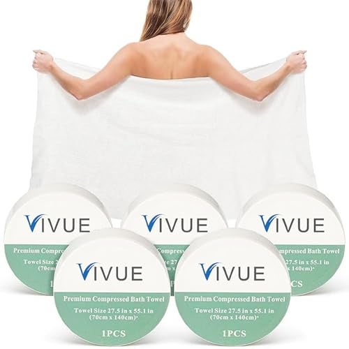 VIVUE Cotton Towel Tablets | 6 PCS Magic Expand Large Compressed Towel 70 * 140 Cm Disposable Cotton Bath Towels Portable Light and Reusable Suitable for Hiking Camping Beach Swimming and Traveling - Image 1